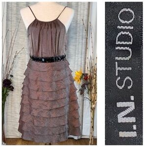 I.N. Studio shimmering brown spaghetti strap party dress.